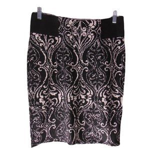 ROZ & ALI Black & White Sexy Stretch Career Pencil Midi Skirt  Women's 8